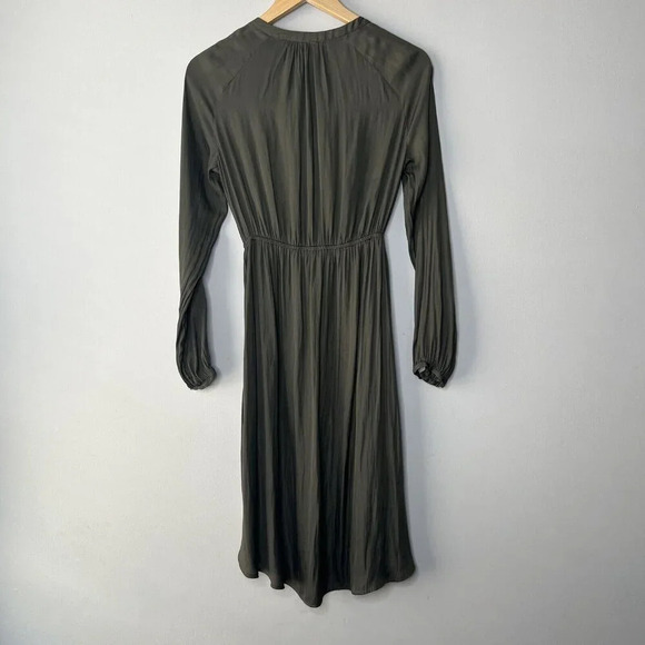 Soon Olive Army Green Midi A-line Dress Adjustable Waist Size S Gold Buttons - Picture 8 of 12